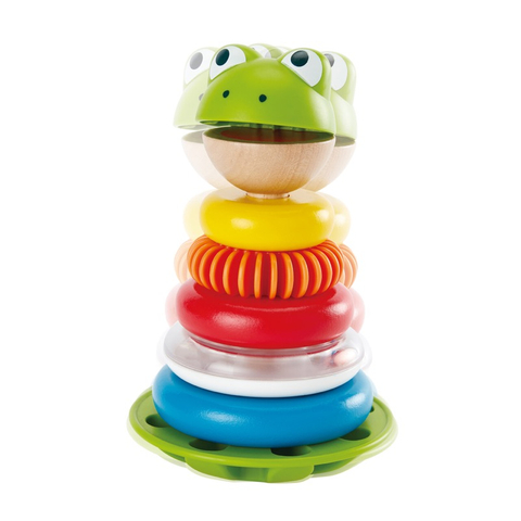 होप श्री मेंढक स्टैकिंग रिंग्स | मल्टीकोरर लकड़ी की अंगूठी स्टेकर प्ले सेट, बच्चों के लिए शैक्षिक खिलौना